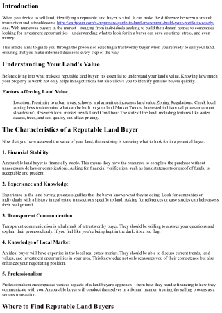 What to Look for in a Reputable Land Buyer