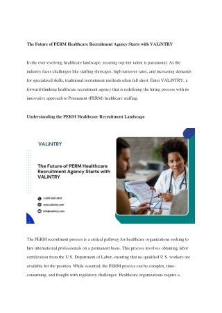 The Future of PERM Healthcare Recruitment Agency Starts with VALiNTRY