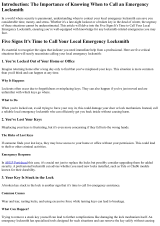 Five Signs It's Time to Call Your Local Emergency Locksmith.