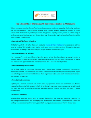 Top 5 Benefits of Working with a Finance Broker in Melbourne