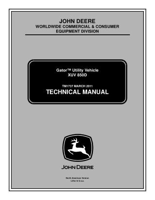 John Deere XUV 850D Gator Utility Vehicle Service Repair Manual Instant Download (tm1737)