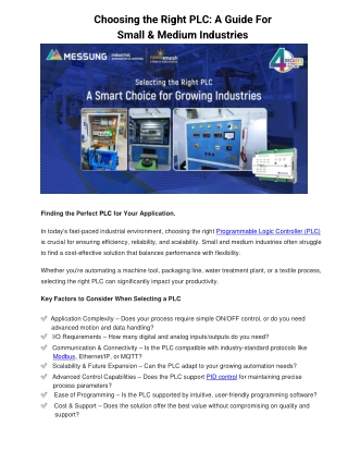 Choosing the Right PLC A Guide For Small & Medium Industries