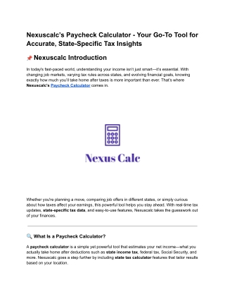 Nexuscalc’s Paycheck Calculator - Your Go-To Tool for Accurate, State-Specific Tax Insights