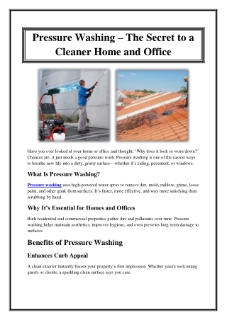 Pressure Washing – The Secret to a Cleaner Home and Office