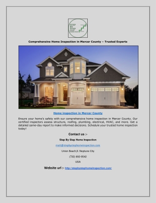Comprehensive Home Inspection in Mercer County – Trusted Experts