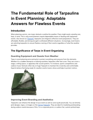 The Fundamental Role of Tarpaulins