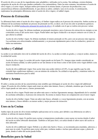 Diferencias entre Aceite de Oliva Virgen y Extra Virgen