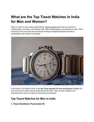 What are the Top Tissot Watches in India for Men and Women