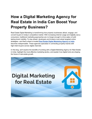 Boost Your Property Business with a Real Estate Digital Marketing Agency in India