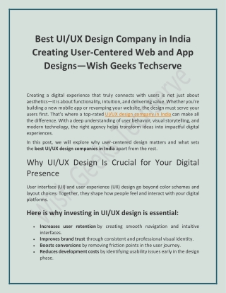 Best UIUX Design Company in India Creating User-Centered Web and App Designs—Wish Geeks Techserve