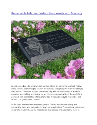 Remarkable Tributes Custom Monuments with Meaning