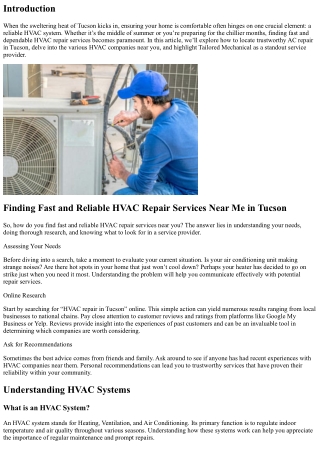Finding Fast and Reliable HVAC Repair Services Near Me in Tucson