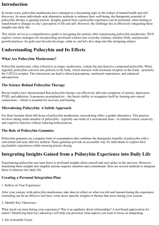Integrating Insights Gained from a Psilocybin Experience into Daily Life