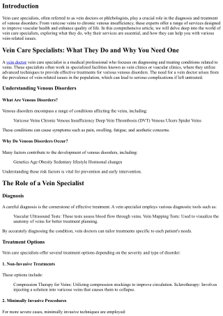 Vein Care Specialists: What They Do and Why You Need One
