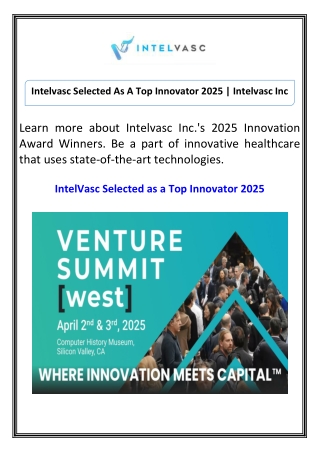 intelvasc selected as a top innovator 2025