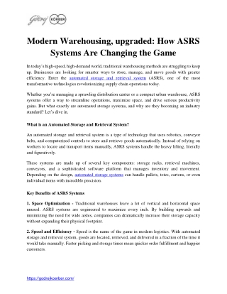 Modern Warehousing, upgraded_How ASRS Systems Are Changing the Game