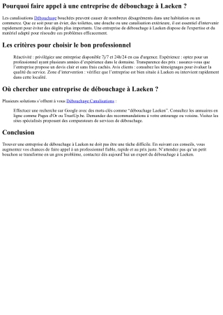 Comment trouver une entreprise de débouchage à Laeken ?