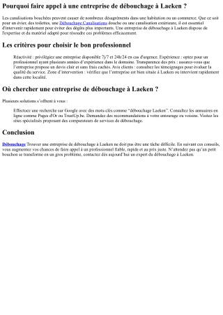 Comment trouver une entreprise de débouchage à Laeken ?