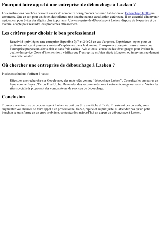 Comment trouver une entreprise de débouchage à Laeken ?