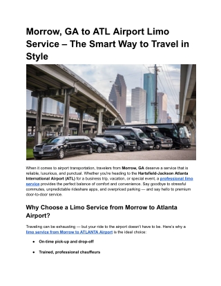 Morrow, GA to ATL Airport Limo Service – The Smart Way to Travel in Style