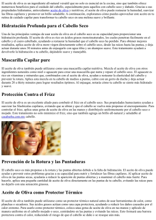 Beneficios del Aceite de Oliva para el Cuidado del Cabello Seco