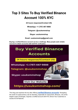 Top 3 Sites To Buy Verified Binance Account 100% KYC