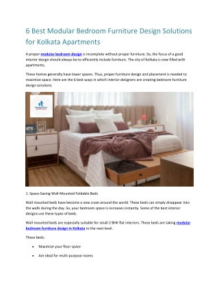 6 Best Modular Bedroom Furniture Design Solutions for Kolkata Apartments