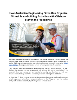 How Australian Engineering Firms Can Organise Virtual Team-Building Activities with Offshore Staff in the Philippines