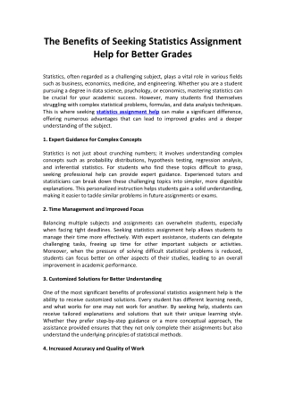 The Benefits of Seeking Statistics Assignment Help for Better Grades