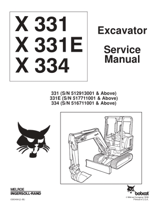 BOBCAT 331E COMPACT EXCAVATOR Service Repair Manual Instant Download ( SN 517711001 & Above)