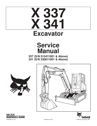 BOBCAT 341 COMPACT EXCAVATOR Service Repair Manual Instant Download (SN 230611001 & Above)