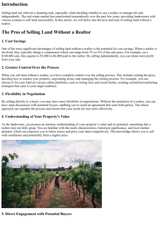 Sell Land Without a Realtor: Pros and Cons
