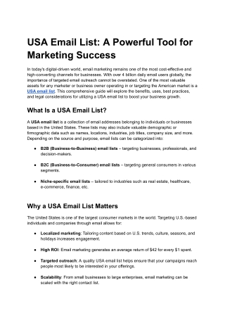 USA Email List: A Powerful Tool for Marketing Success