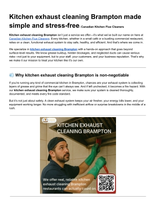 Kitchen exhaust cleaning Brampton made simple and stress-free