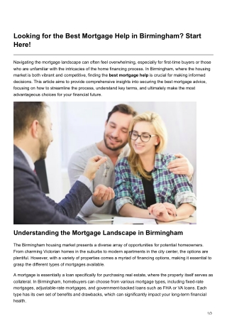 Looking for the Best Mortgage Help in Birmingham Start Here