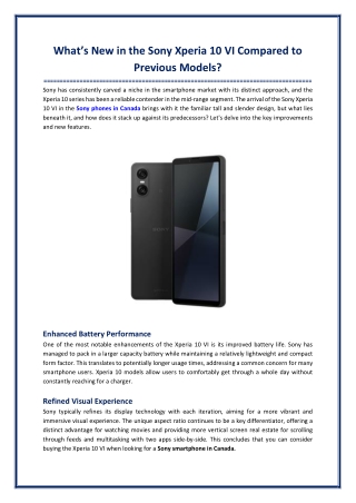 What’s New in the Sony Xperia 10 VI Compared to Previous Models?
