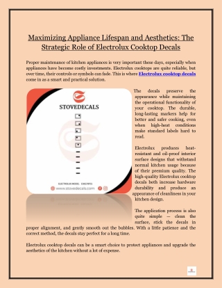 Maximizing Appliance Lifespan and Aesthetics- The Strategic Role of Electrolux Cooktop Decals