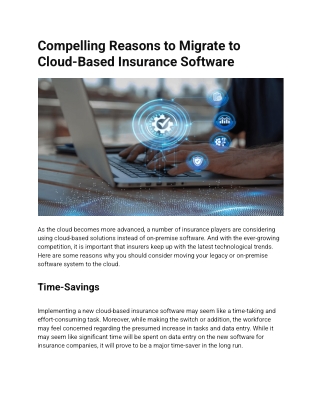 Compelling Reasons to Migrate to Cloud-Based Insurance Software