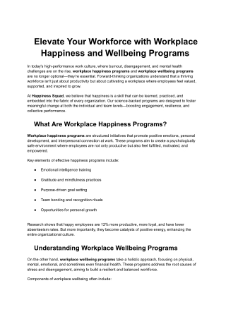 Elevate Your Workforce with Workplace Happiness and Wellbeing Programs