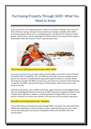 Purchasing Property Through SMSF What You Need to Know