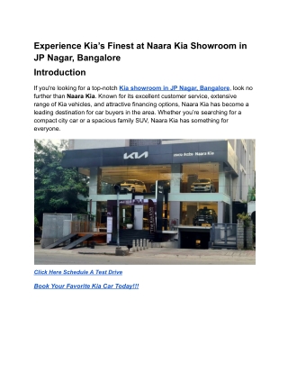 Experience Kia's Finest at Naara Kia Showroom in JP Nagar, Bangalore