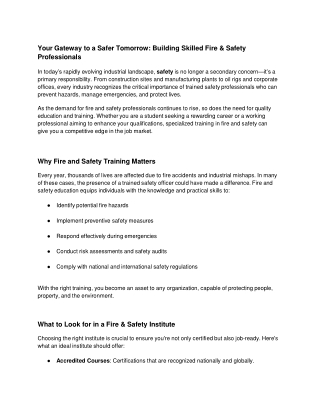 Your Gateway to a Safer Tomorrow: Building Skilled Fire & Safety Professionals