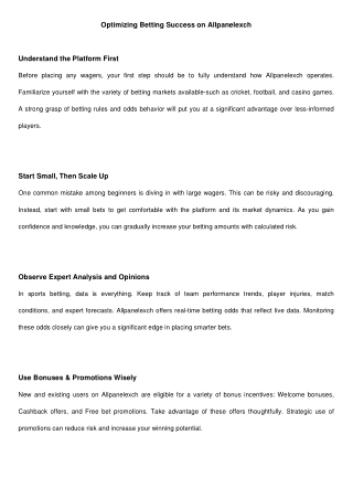 Optimizing Betting Success on Allpanelexch: A Complete Guide for Users