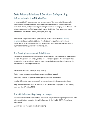 Data Privacy Solutions & Services Safeguarding Information in the Middle East