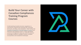 Build Your Career with Canadian Compliances Training Program
