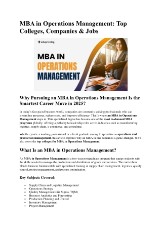MBA in Operations Management