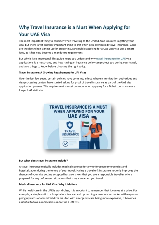 Why Travel Insurance is a Must When Applying for Your UAE Visa