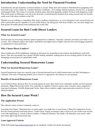 Unlocking Financial Freedom: Navigating Secured Loans for Bad Credit with Direct