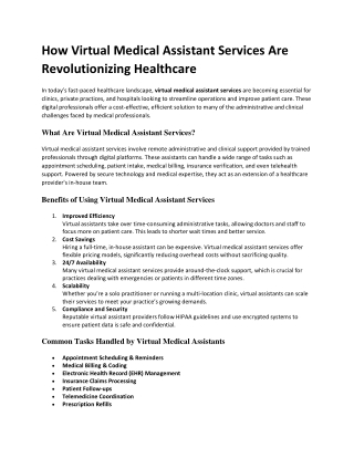 How Virtual Medical Assistant Services Are Revolutionizing Healthcare