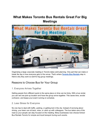 What Makes Toronto Bus Rentals Great For Big Meetings